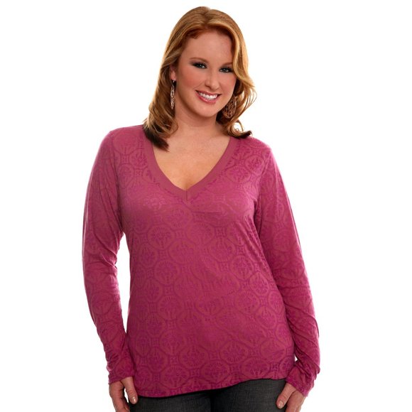 Torrid Size 0 Long Sleeve Rose Purple Henna Burnout Top - Picture 1 of 9